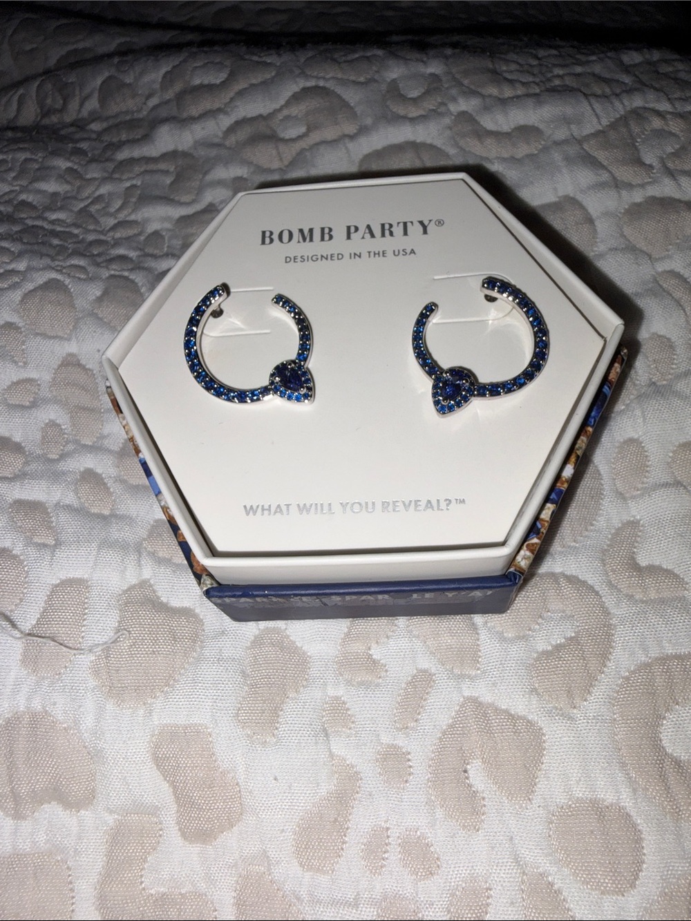 Bomb Party Navy Crystal Heart Hoop Earrings